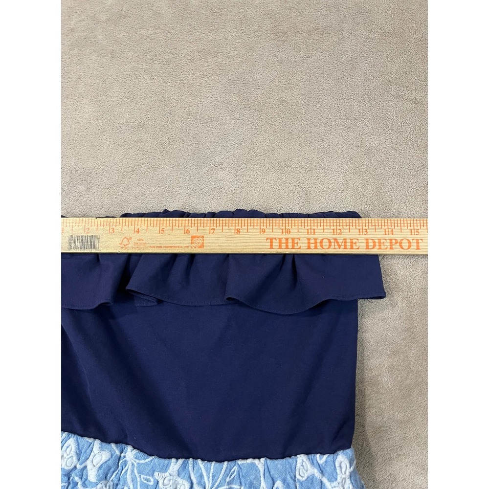 Lilly Pulitzer Sand Dollar Dress Women's XS Light Blue Trim Cotton Strapless EUC - Picture 7 of 7